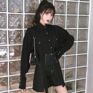 Pocket Detail Shirt / High Waist Denim Shorts