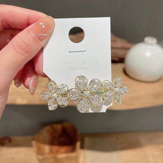 Rhinestone Flower Hair Clip White - One Size