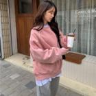 Long-sleeve Plain Sweatshirt Pink - One Size