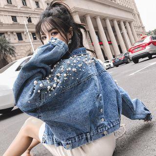 Faux Leather Accent Denim Jacket