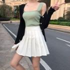 Wide-strap Knit Top / Pleated Skirt