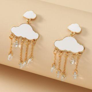 Cloud Rhinestone Alloy Fringed Earring 01 - 1 Pair - White & Gold - One Size