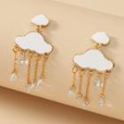 Cloud Rhinestone Alloy Fringed Earring 01 - 1 Pair - White & Gold - One Size