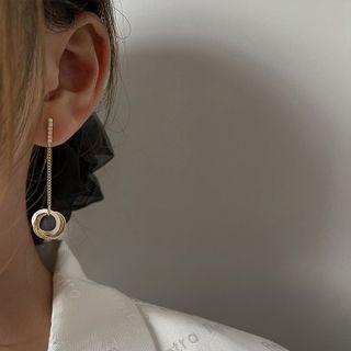 Rhinestone Geometric Drop Earring 1 Pair - White & Gold - One Size