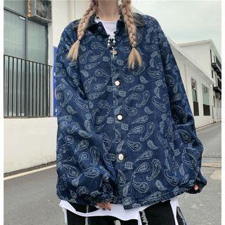 Long-sleeve Paisley Print Denim Jacket