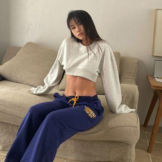Round-neck Plain Oversize Cropped Sweatshirt