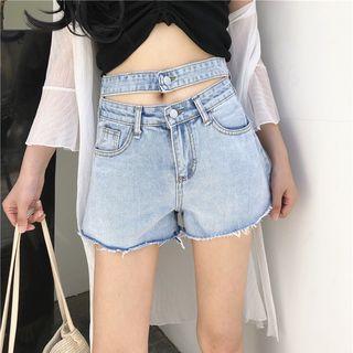 Cutout Washed Denim Shorts