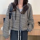 Long-sleeve Striped Zip-up Hooded Jacket