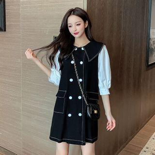 Elbow-sleeve Double Breasted Mini Dress