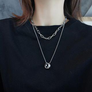 Hoop Pendant Layered Alloy Necklace Silver - One Size