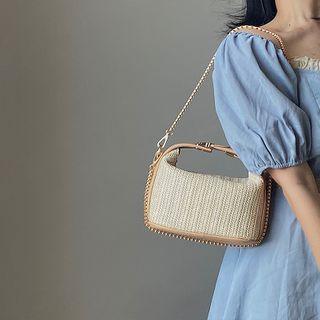 Top Handle Woven Shoulder Bag Khaki - One Size