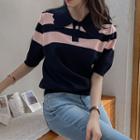 Scallop-collar Stripe Knit Top