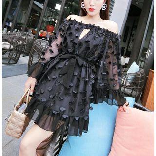 Applique Off Shoulder Long Sleeve Dress