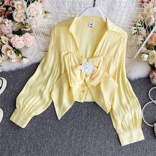 Square-neck Plain Long-sleeve Crop Top