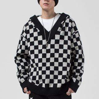 Checker Print Hooded Sweater