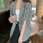 Short-sleeve Gingham Blazer As Shown In Figure - One Size
