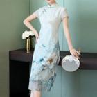Print Short-sleeve Midi Cheongsam