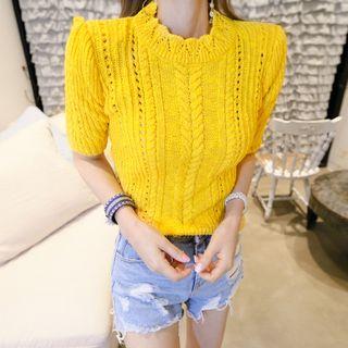 Set: Open-knit Top + Ruffle Miniskirt