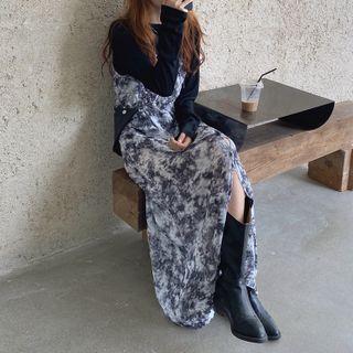 Sleeveless Tie Dye Maxi Dress Dress - Black & Blue - One Size