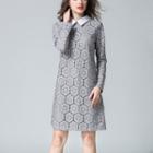 Long-sleeve Collared Lace Dress