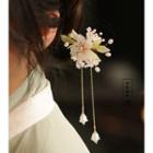 Flower Fringed Hair Stick 1pc - Gold & White & Green - One Size