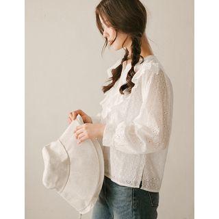 V-neck Frill-trim Crochet Blouse