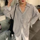 Long-sleeve Gingham Shirt Check - Gray & White - One Size