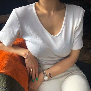 Scoop-neck Wool Blend T-shirt
