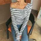 Asymmetric V-neck Stripe Top