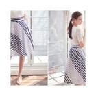 Band-waist Stripe A-line Skirt
