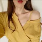 Plain 3/4-sleeve Linen Dress