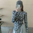 Long-sleeve Leopard Print Asymmetrical T-shirt