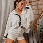 Set: Buttoned Hooded Cropped Top + Shorts