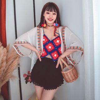 Open-front Embroidered Jacket White - One Size