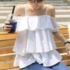 Plain Layered Off Shoulder Elbow Sleeve Top