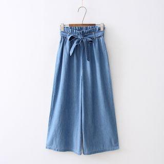Cropped Wide-leg Jeans With Sash