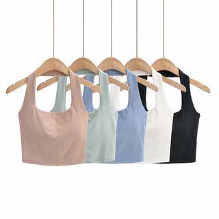 Sleeveless Crew-neck Crop Halter Tank Top