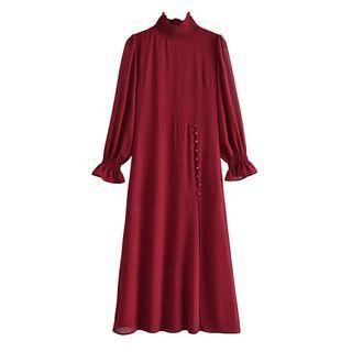 Mock-neck Midi A-line Dress