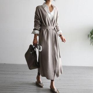 Open-front Maxi Knit Cardigan With Sash