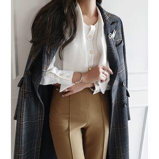 Tie-neck Metallic-button Blouse