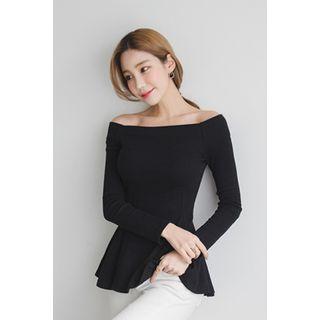 Off-shoulder Ruffle-hem Top (2 Designs)