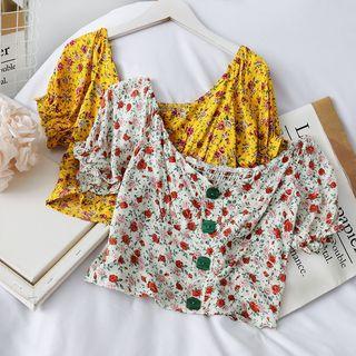 Wide-neck Floral Crop Top