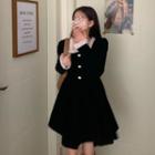 Square-neck Ruffle Trim Mini A-line Dress Black - One Size