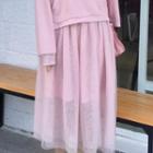 Plain Midi A-line Mesh Skirt Skirt - Pink - One Size