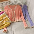 Lace-trim Crop Knit Cardigan In 8 Colors