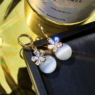 Rhinestone Flower Cat Eye Stone Dangle Earring