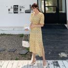 Tie-waist Floral Print Dress Yellow - One Size
