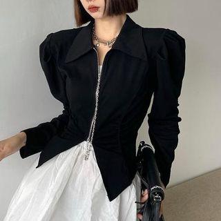Collared Zip-up Crop Top