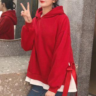 Mock Two-piece Color Panel Long-sleeve Hooded Sweatshirt
