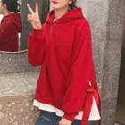 Mock Two-piece Color Panel Long-sleeve Hooded Sweatshirt